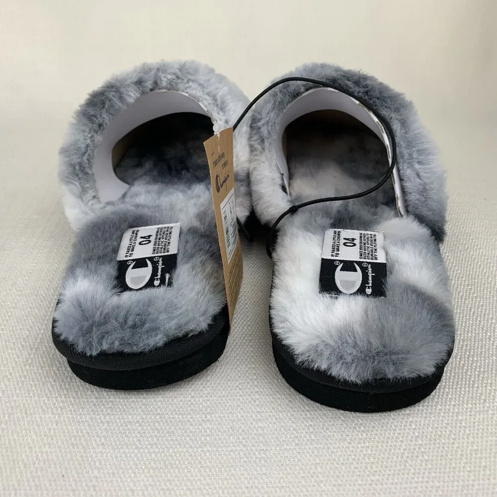 Champion Sleepover Ombre Fur Black/Svstn/White Slipper Youth 4 New - Small‎ Flaw